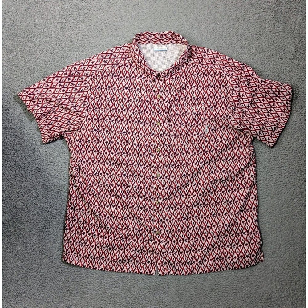 Columbia PFG Shirt XXL Super Slack Tide Vented Fishing Pattern Multicolor Red